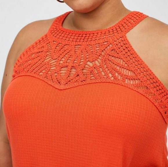 Torrid Orange Jersey Goddess Neck Crochet Boho Swing Tank Top Size 3X - Picture 3 of 4